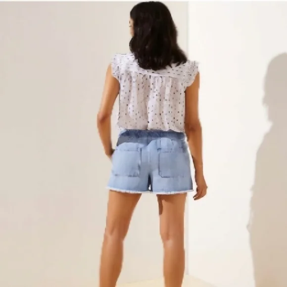 NWOT | Ann Taylor LOFT | Linen Pull-On Tassel Shorts | Medium | Light Chambray - Picture 2 of 13